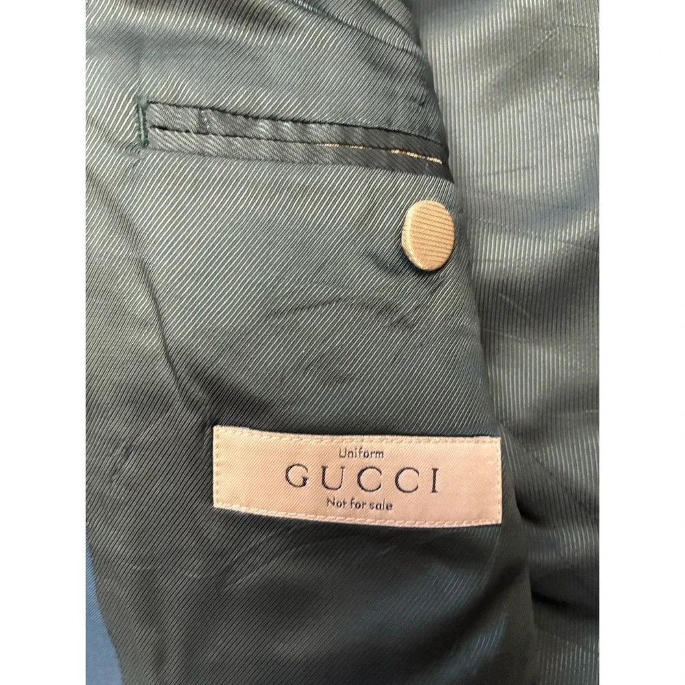 Gucci Uniform Suit Men's 44 Green Wool Mohair Double Breasted *altered, pants 46